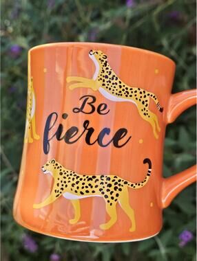 Be Fierce Cheetah Mug Oversized Orange Ceramic Coffee Cup Inspirational NWOT